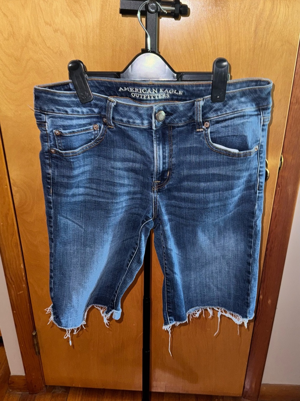 American Eagle Outfitters Dark Blue Distressed Denim Bermuda Shorts